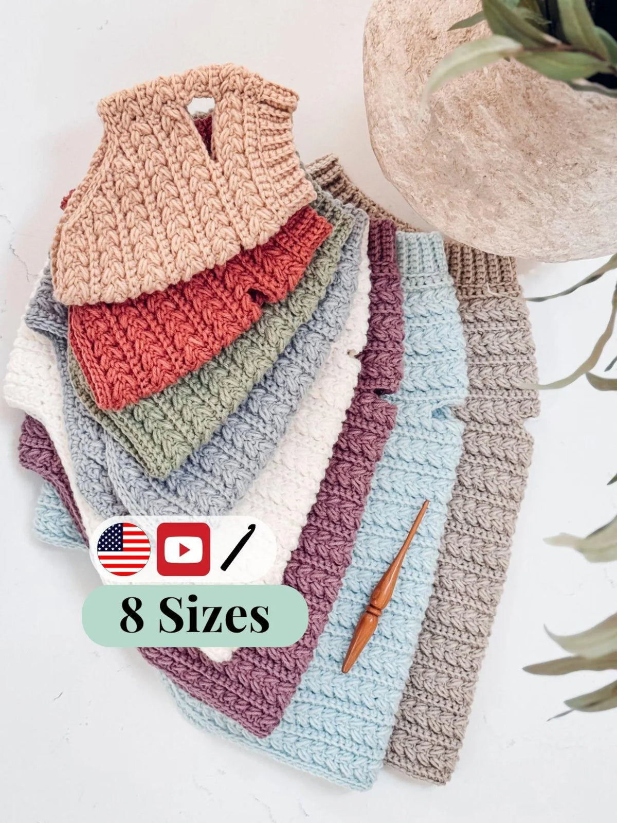 Dog Sweater Crochet Pattern PDF + Video – Top-Down Dog Sweater in 8 Sizes