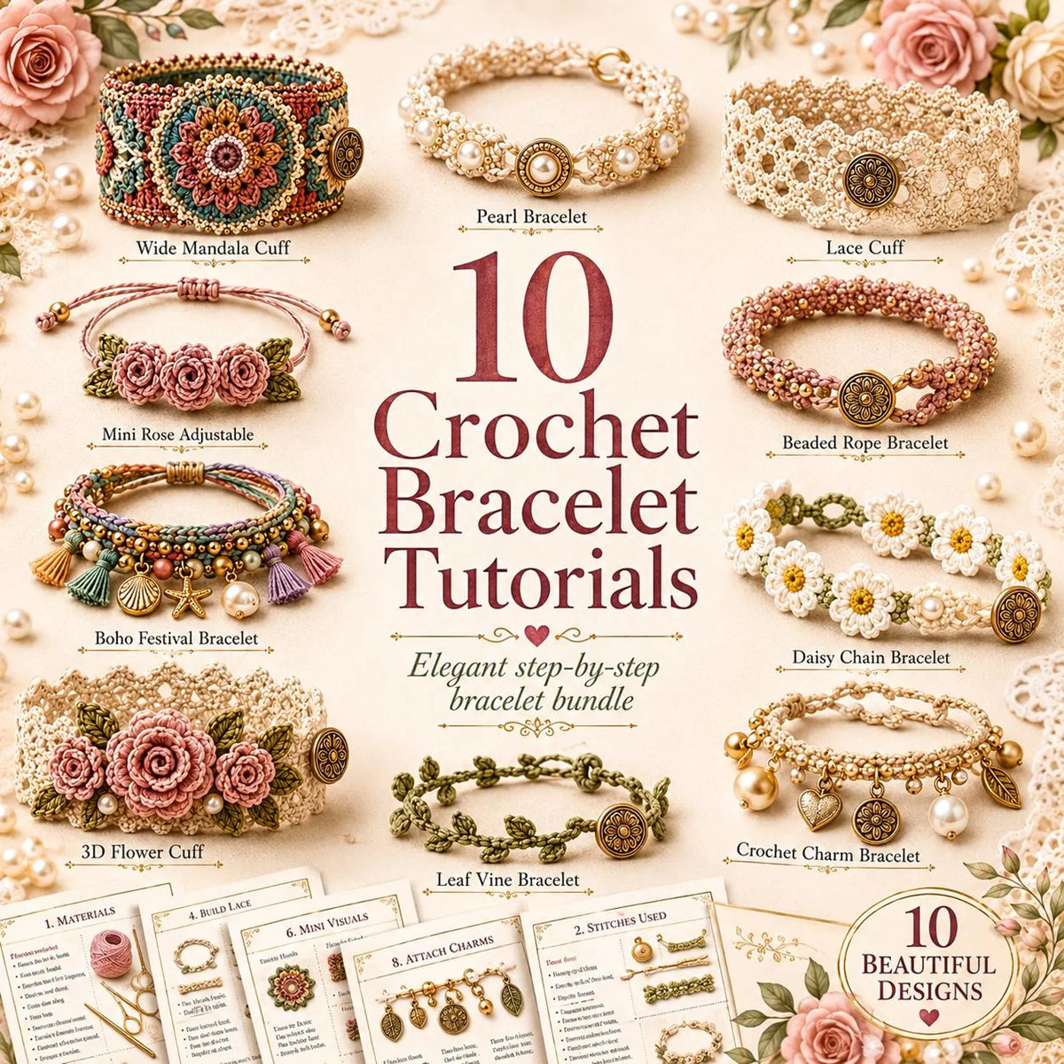 Crochet Bracelet PDF Bundle – 10 DIY Jewelry Patterns for Instant Download