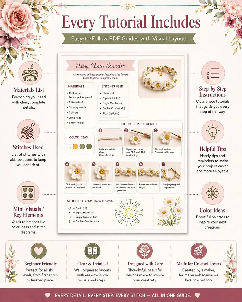 Crochet Bracelet PDF Bundle – 10 DIY Jewelry Patterns for Instant Download