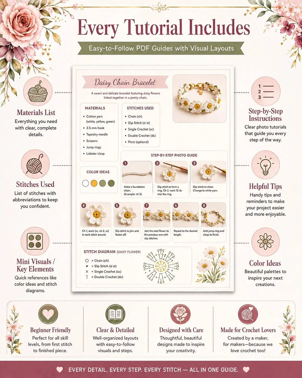 Crochet Bracelet PDF Bundle – 10 DIY Jewelry Patterns for Instant Download