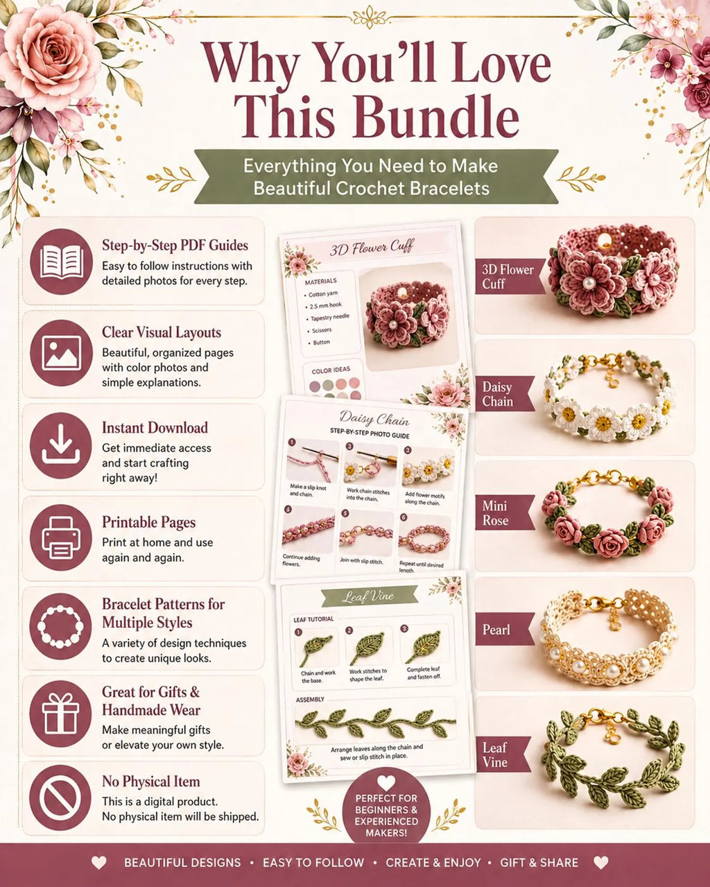 Crochet Bracelet PDF Bundle – 10 DIY Jewelry Patterns for Instant Download