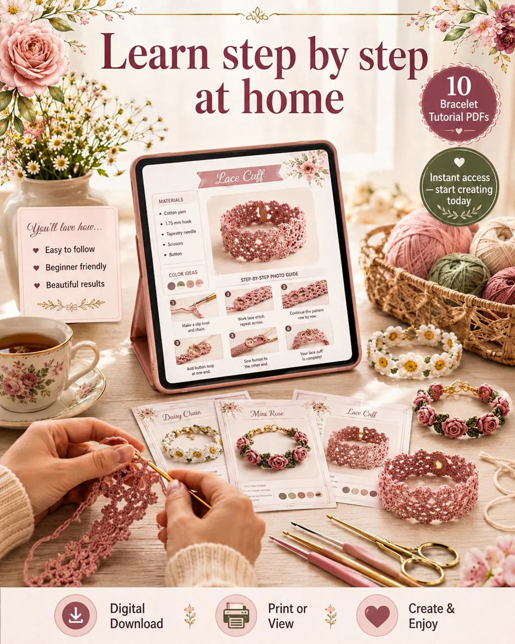 Crochet Bracelet PDF Bundle – 10 DIY Jewelry Patterns for Instant Download