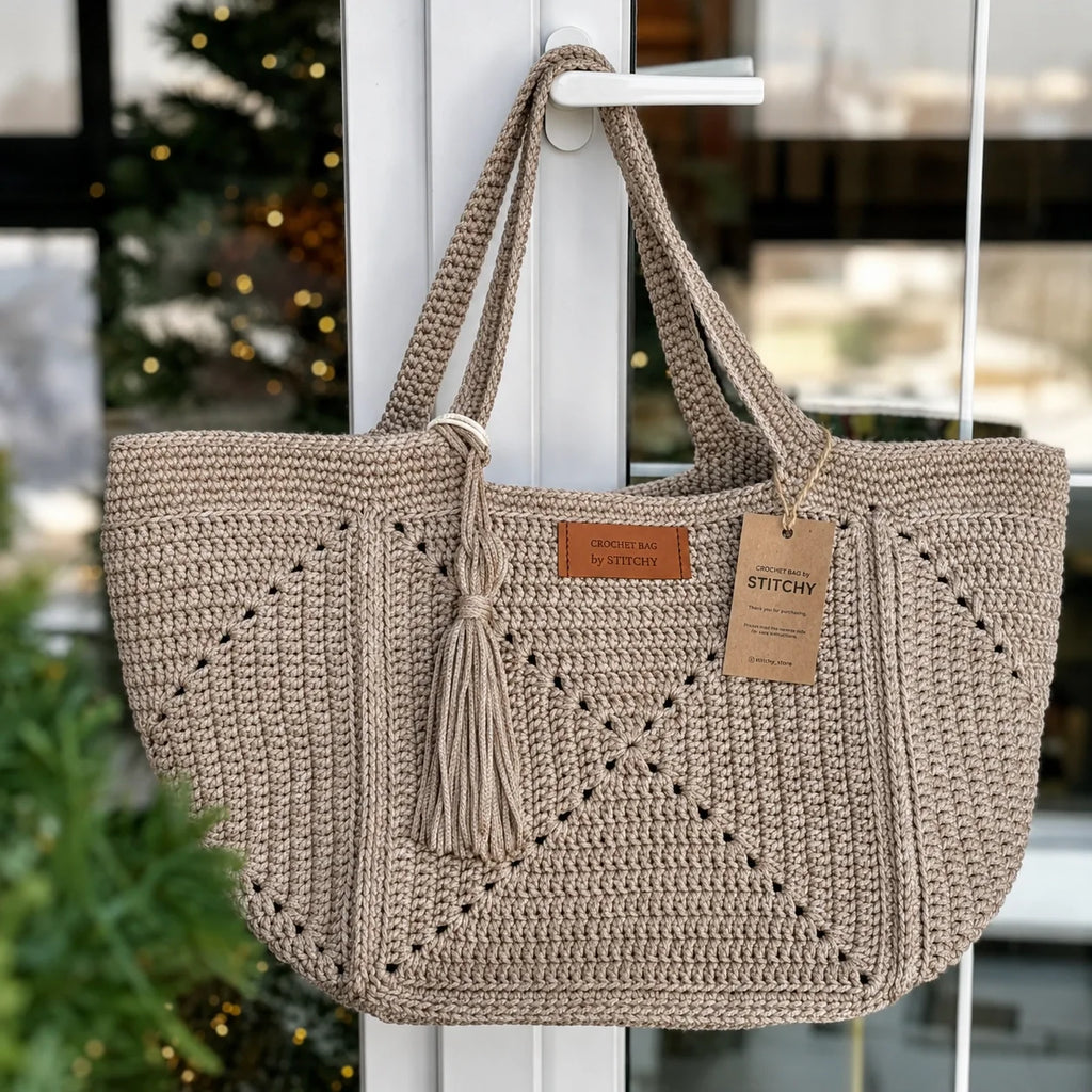 Granny Five Tote Crochet Pattern PDF – Spacious Granny Square Bag