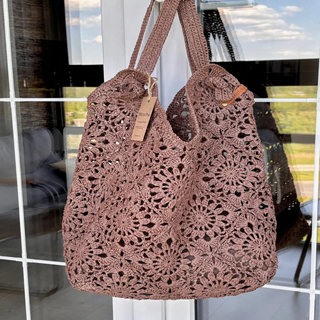 Raffia Granny Square Bag Crochet Pattern PDF – Instant Download