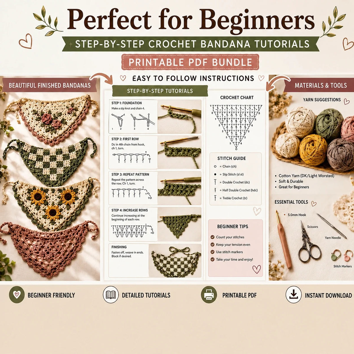 Top 10 Crochet Bandana Patterns – PDF Bundle