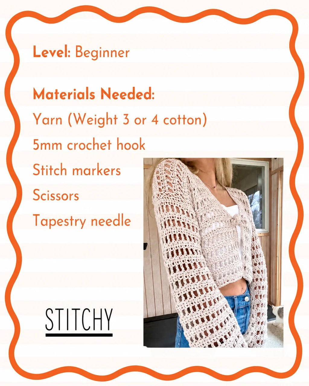Breezy Mesh Cardigan Crochet Pattern PDF – Cropped Summer Cardigan, Sizes XS–5XL