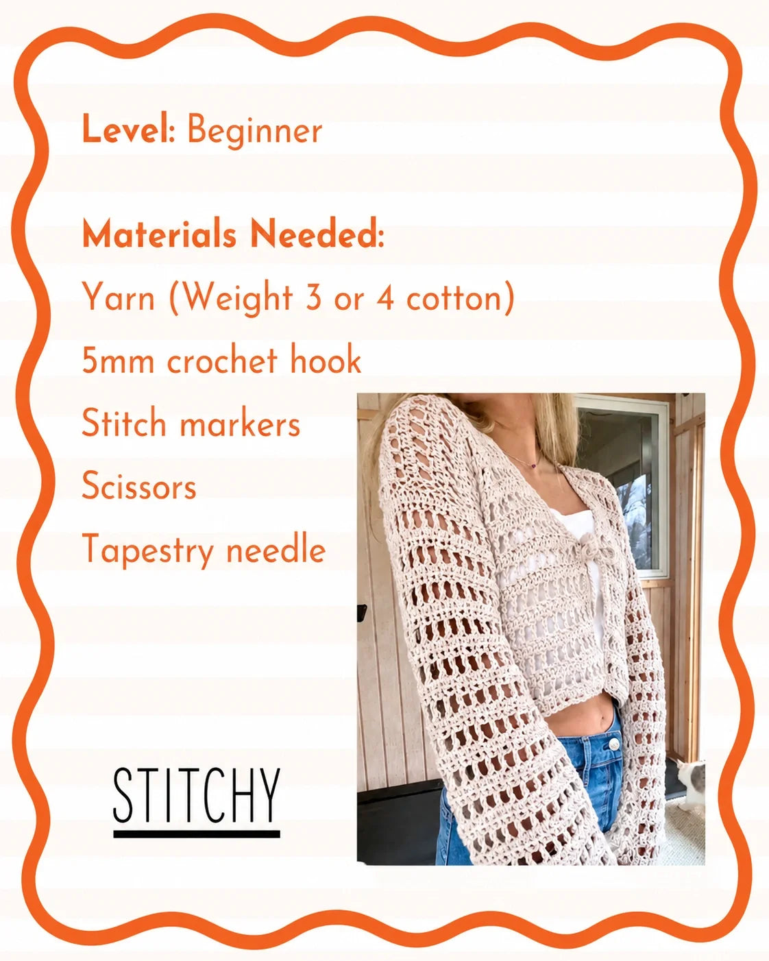 Breezy Mesh Cardigan Crochet Pattern PDF – Cropped Summer Cardigan, Sizes XS–5XL