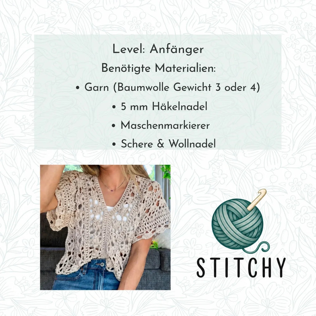 Coastal Lace Crochet Top Pattern PDF – Summer Lace Top, Sizes XS–5XL