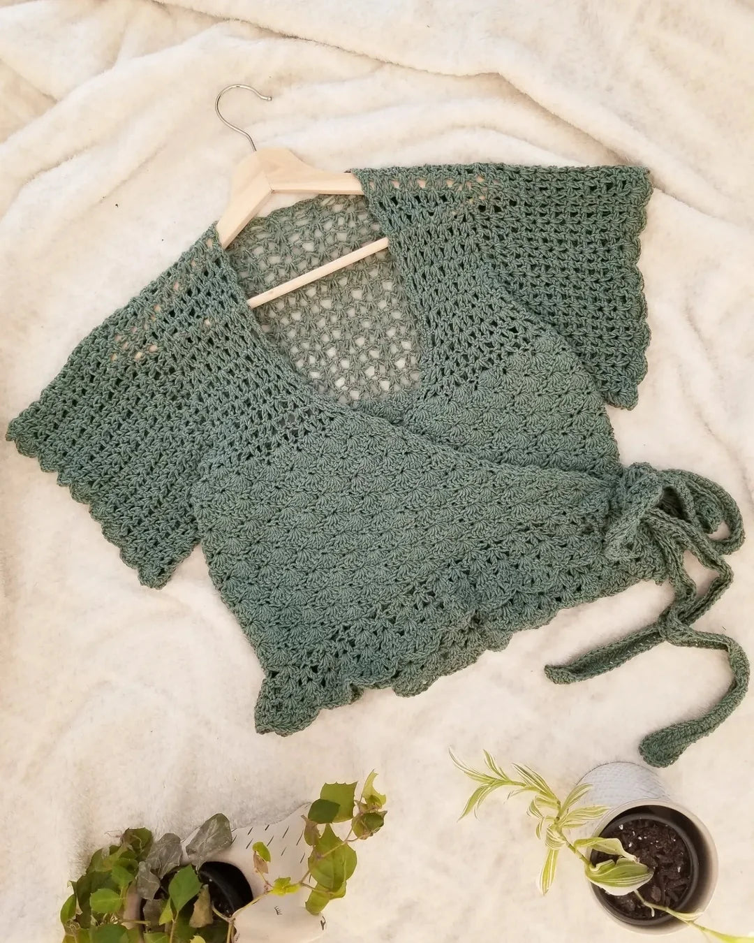 Foxglove Wrap Top Crochet Pattern PDF – Size-Inclusive Crochet Top with Peplum