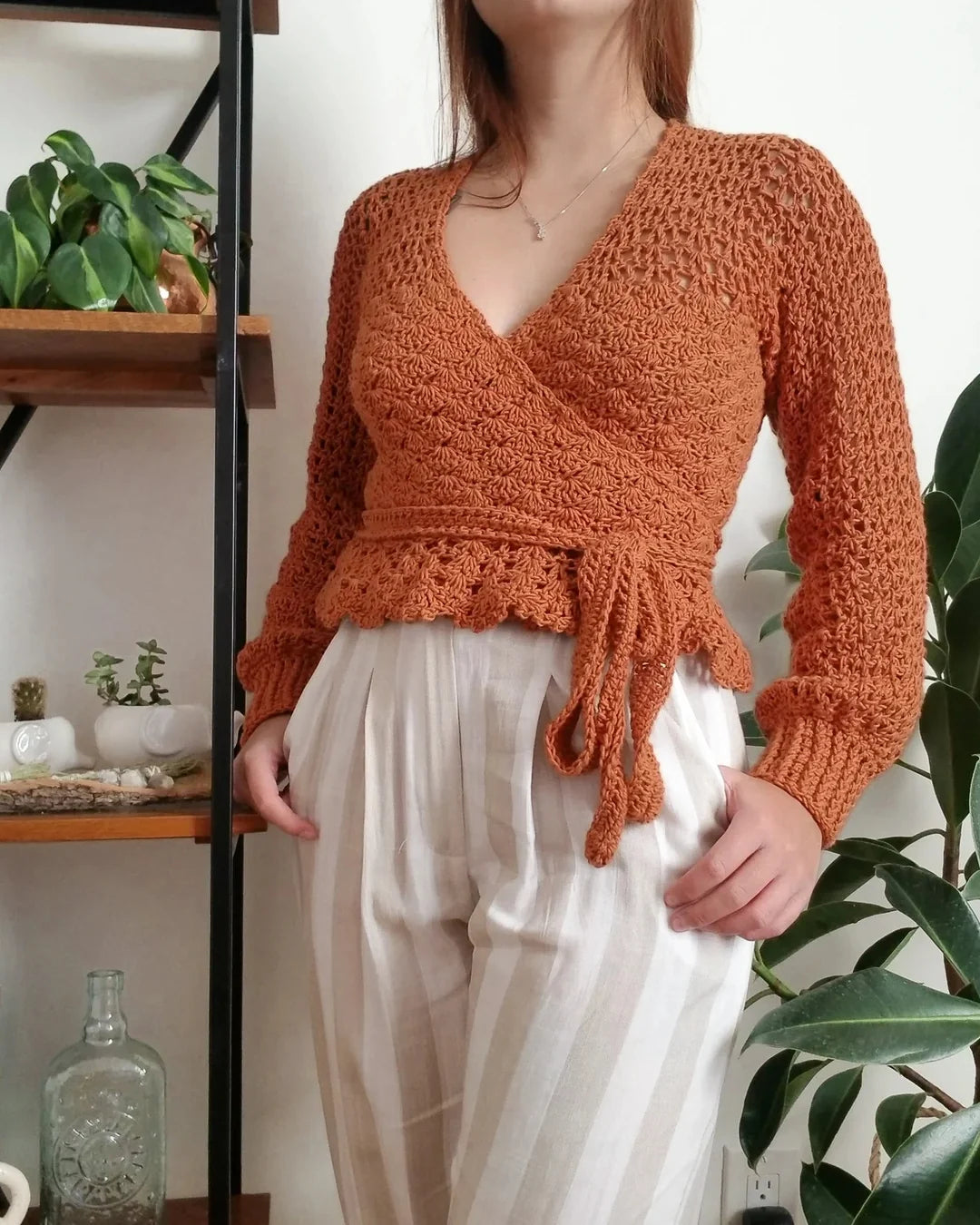Foxglove Wrap Top Crochet Pattern PDF – Size-Inclusive Crochet Top with Peplum