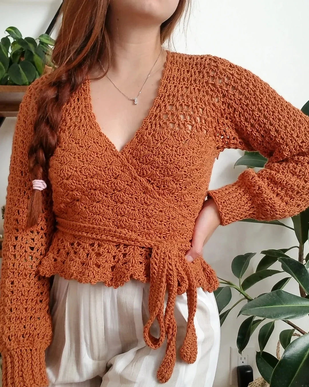Foxglove Wrap Top Crochet Pattern PDF – Size-Inclusive Crochet Top with Peplum