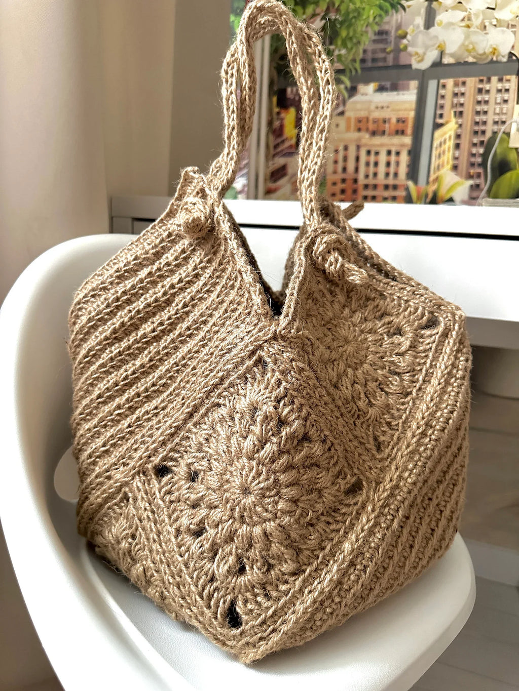 Jute Granny Square Crochet Bag Pattern – PDF Download